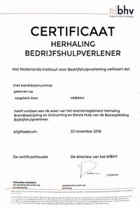Certificaat Nibhv Herhalking Bedrijfshulpverlening