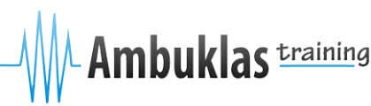 Logo Ambuklas training, met blauwe hartslaglijn en de tekst Ambuklas training.